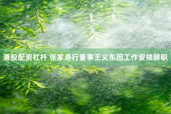 港股配资杠杆 张家港行董事王义东因工作安排辞职