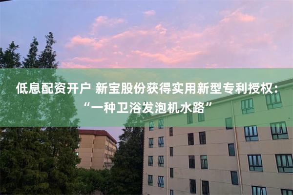 低息配资开户 新宝股份获得实用新型专利授权：“一种卫浴发泡机水路”